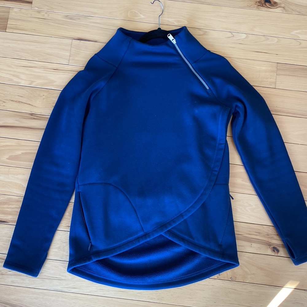 Athleta Cozy Karma Asym Zip Up Pullover Sweatshirt Top S Blue